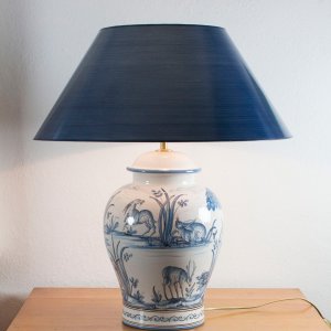 Handgemalte Keramik Tischlampe Cervi Blu